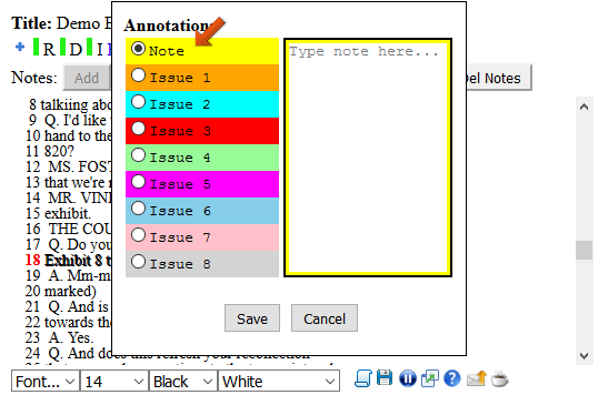 Note or Issue selection