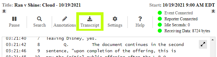 Open Transcript Options